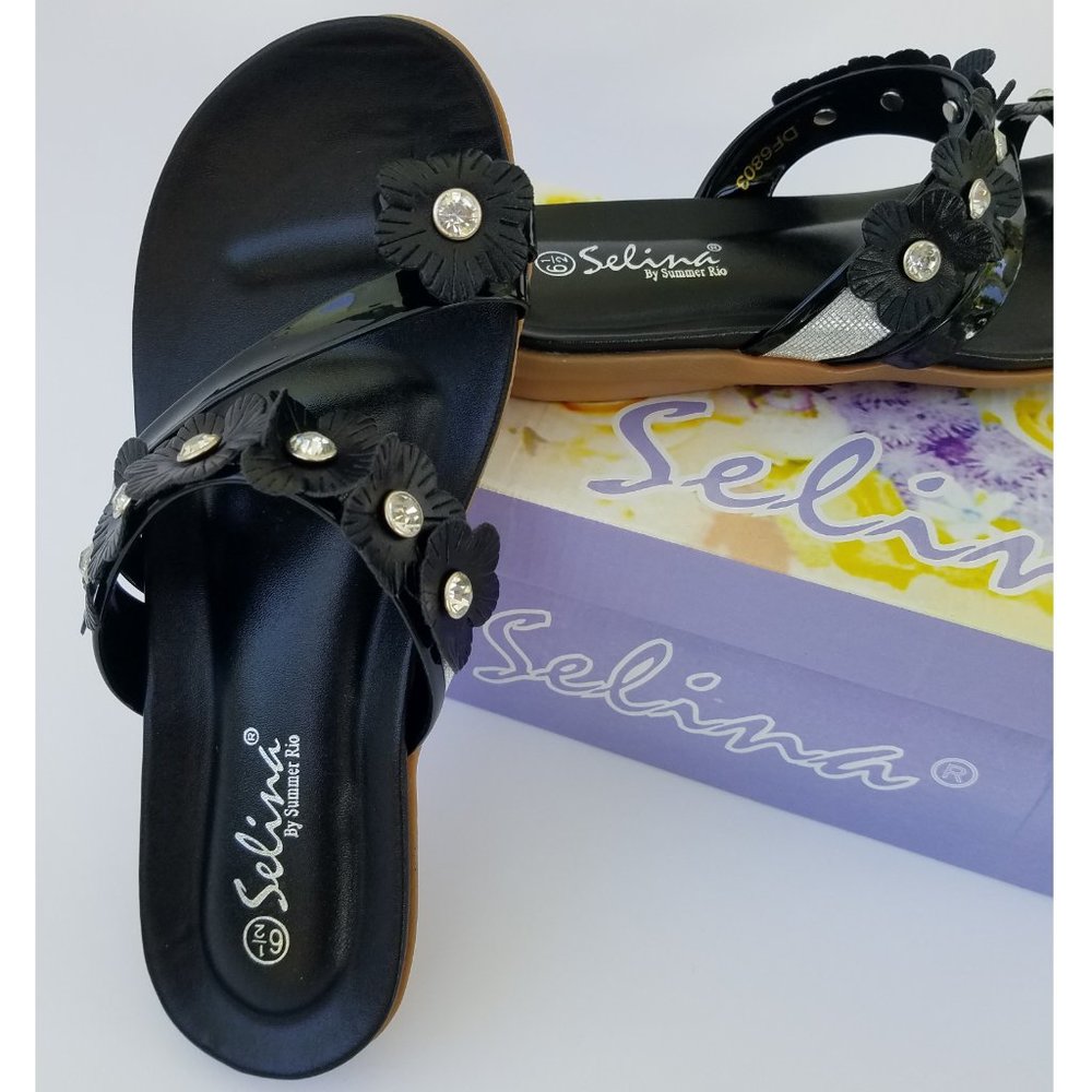 Toe Ring Sandals Flowers Comfort Slide Crystals